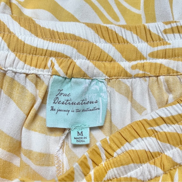 True Destinations Pants Women's Medium Yellow Tropical Pull On Beachy Boho Flare - Picture 3 of 12